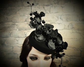 Black Orchid Pillbox Cocktail Hat