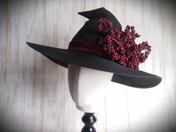 Black Poly-Straw Witch Hat, Head Size 22.5"