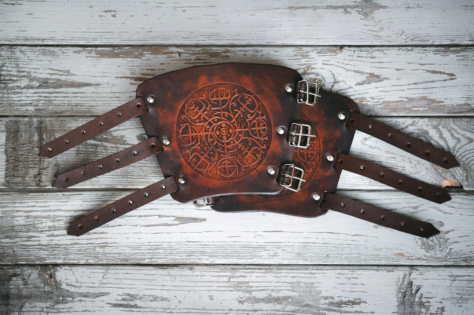 Vegvisir Vikings Compass Leather Bracelet Icelandic Amulet Etsy