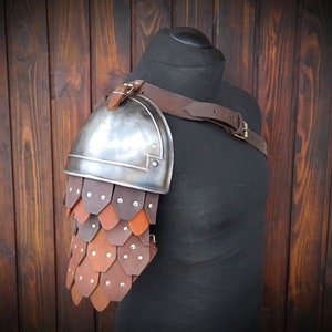 Viking Warrior Shoulders Armor, Pair of Pauldrons and Metal Gorget ...