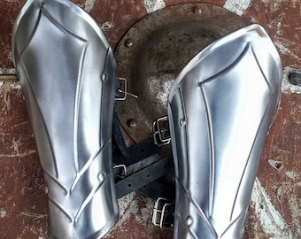Pair of steel bracers, fantasy warrior costume, medieval knight clothing, larp armor, fantasy cosplay, Renaissance cosplay, arm protection