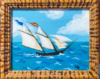 Sailing Ship 1, miniature painting, 2” x 3”