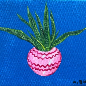 Snake Plant 4” x 6” happy acrylic painted original painting on gallery wrap canvas