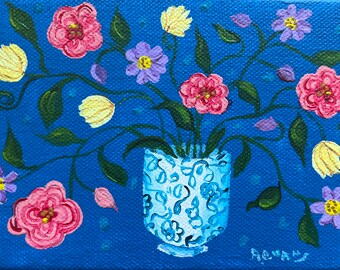 Floral Joy 4” x 6” happy acrylic painted original painting on gallery wrap canvas