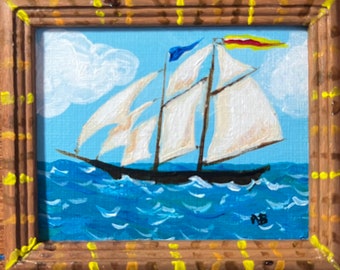 Sailing Ship 3, miniature painting, 2” x 3”