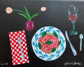 Lunch Is Served 6” x 8” happy acrylic painted original painting on gallery wrap canvas