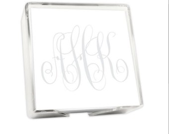 Watercolor Monogram Memo Square with Holder