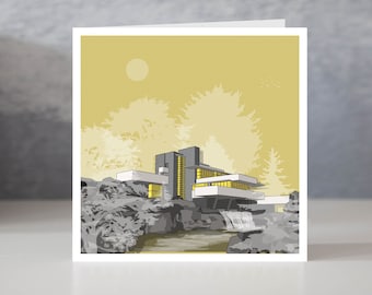 Fallingwater Gold Card / Yellow Card / Frank Lloyd Wright Building / Frank Lloyd Wright Card / Modernist Architecture / Modernist Card