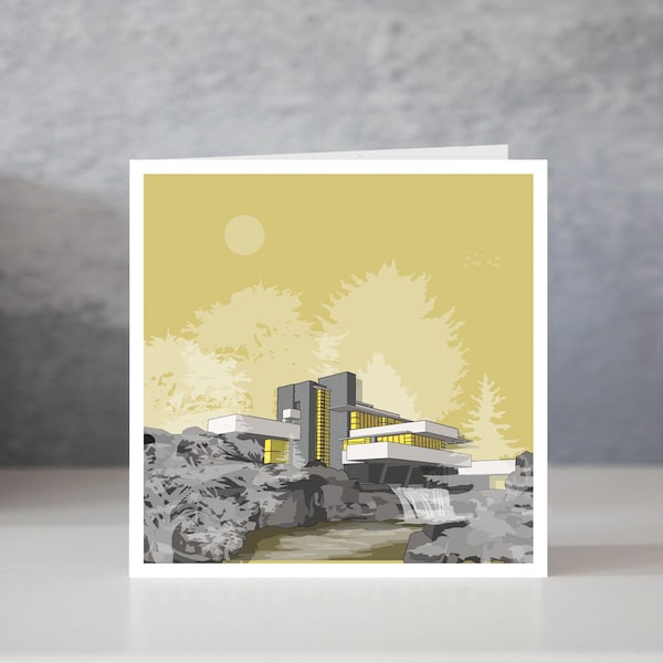Fallingwater Gold Card / Yellow Card / Frank Lloyd Wright Building / Frank Lloyd Wright Card / Modernist Architecture / Modernist Card