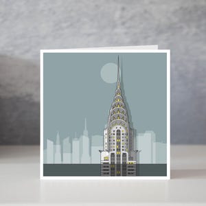 Carte Chrysler Building New York, carte de voeux New York, carte pour architecte, carte d'architecture, carte art déco, illustration architecturale