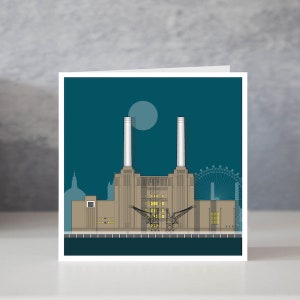 Battersea Power Station Blue Card / Greeting Card / Notecard / London Architecture / Architecture Card / Architectural Illustration