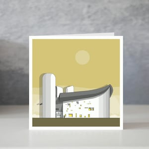 Carte Notre Dame du Haut or, carte de voeux bâtiment emblématique, carte pour architecte, carte Le Corbusier, voiture architecturale, impression architecturale