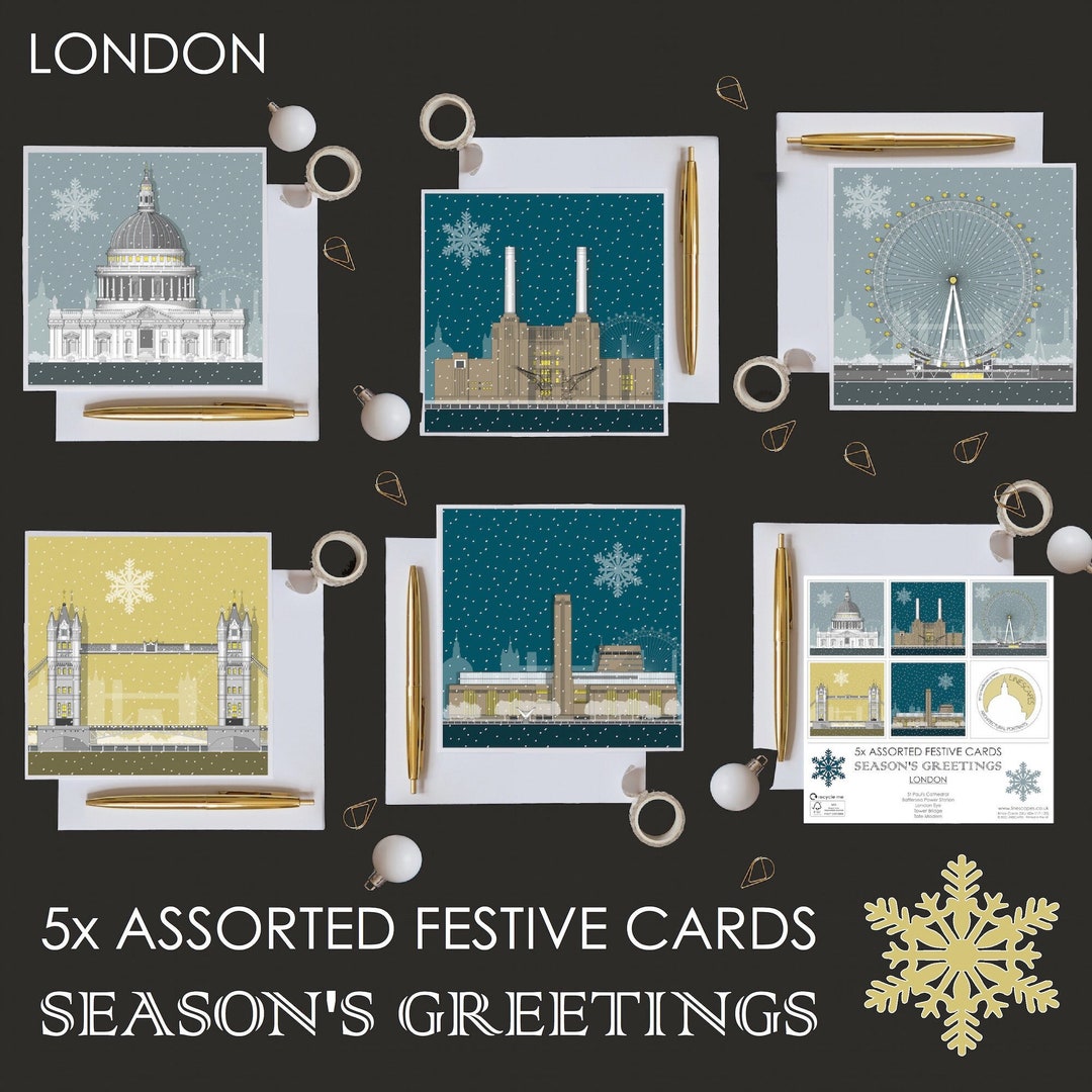 London Set of 5x Christmas Cards London Christmas Cards Etsy