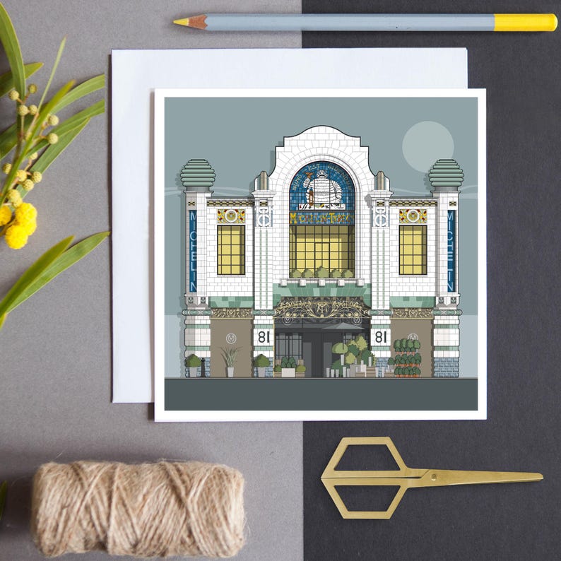 Karta Domowa Michelin: Ilustracja architektury Londynu w stylu art déco zdjęcie 2