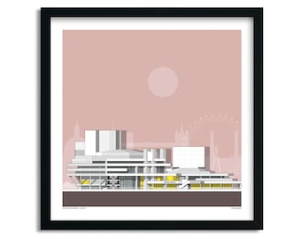 London National Theatre Print, Brutalist Architecture, London Architectural Illustration, London Landmark, London Print, Gift for Architect