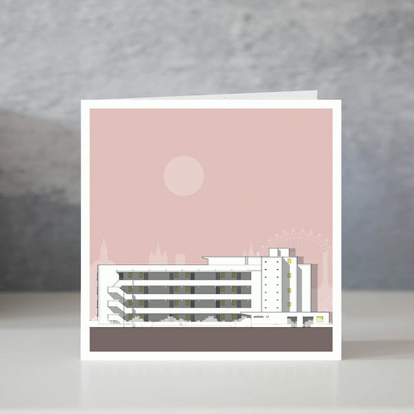 Isokon Building Pink Card / Greeting Card / Notecard / London Architecture / Modernist Card / Architectural Illustration