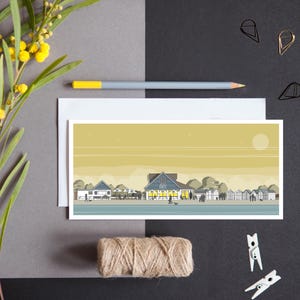 Carte de voeux Bluebird Cafe, carte or, carte Ferring Beach, carte architecture, carte Sussex bord de mer, carte d'anniversaire personnalisée, carte vierge