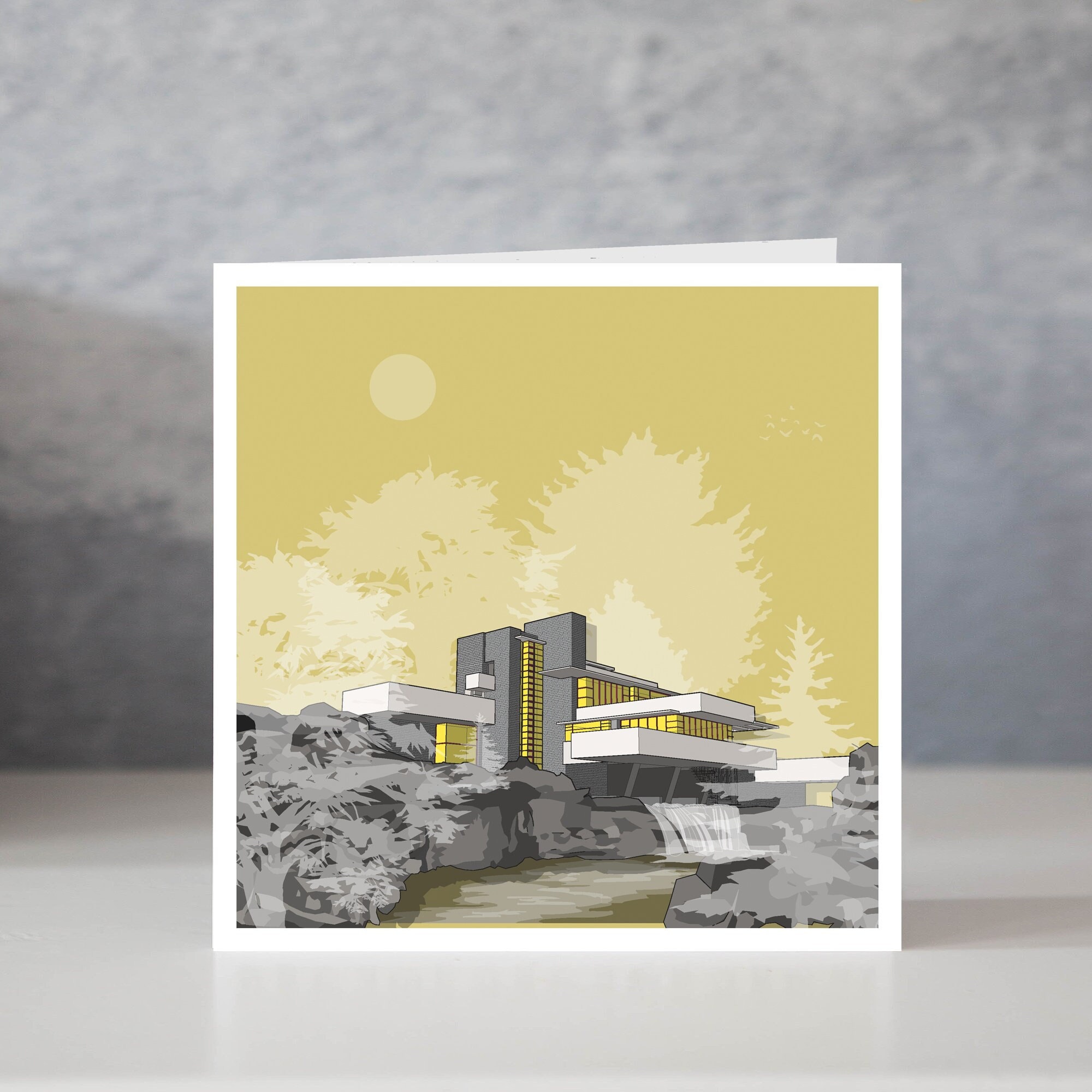 Fallingwater Card: Frank Lloyd Wright Architecture, Modernist Design