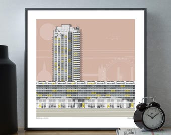Barbican London Druck: Limitierte Auflage Brutalist Architektur Illustration