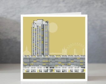 Barbican London Card: Brutalist Architecture Illustration