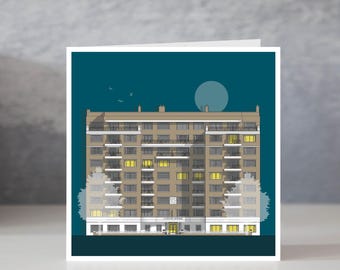 Karta Grand Avenue Flats: Ilustracja architektury Brighton Art Deco