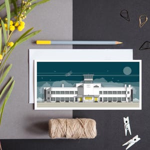 ショアハム空港グリーティングカード、ショアハムブランクカード、建築カード、アールデコ建築カード、パーソナライズされたバレンタインカード、アールデコカード