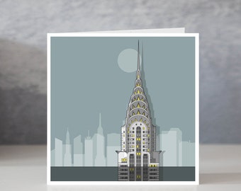 New York Chrysler Building Grey Card / Greeting Card / Notecard / New York Card / Architectural Card / Architectural Illustration / New York