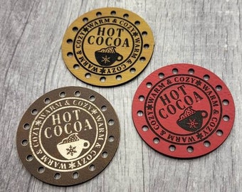 Hot Cocoa Warm & Cozy PATCHES Vegan Leather Patch!  Knit Hat Patch!  Crochet Beanie Patch!  Cup Cozy!  Jar Cozy! Holidays! Christmas!