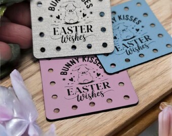 Bunny Kisses Easter Wishes Faux Leather Tags! Laser Engraved! Add a Touch of Spring! Ideal for crocheting or knitting! New Colors!