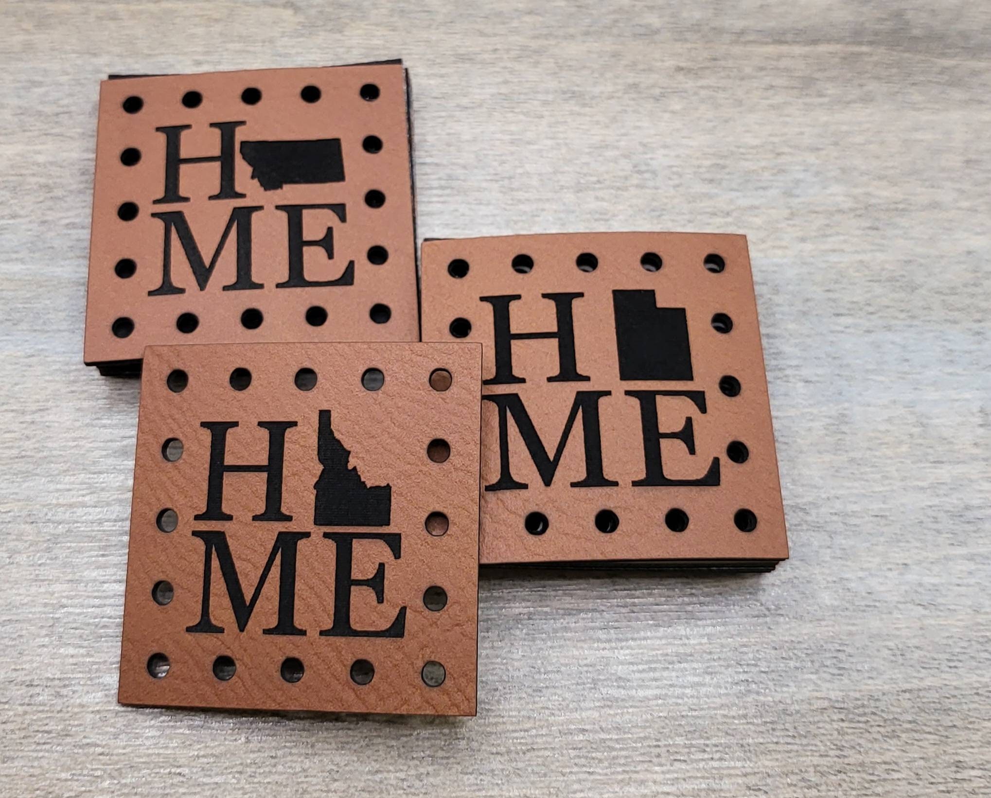 HOME with State Faux Leather Patch!  Crochet! Knitting! Sewing! Patches! Beanie Patch! Knit Hat Patches Product Tags! Choose Your State! Fun