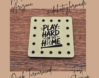 Play Hard or Go Home Faux Leather Patches Crochet Beanies ~ Cozies ~ Ear warmers ~ Knit Hats ~ Sports Baseball Softball