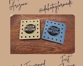 Puckin' Awesome Faux Leather Patches Crochet Beanies ~ Cozies ~ Ear warmers ~ Knit Hats ~ Sports ~ Hockey