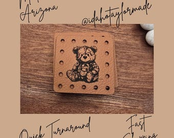 Teddy Bear Silhouette Faux Leather Patch:  Baby Theme Sew-On Patches (3 Sizes) Crochet or Knit Baby Beanie Patch.