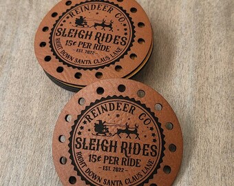 Reindeer Co Sleigh Rides Vegan Leather Patch! Knit Hat Patches! Coffee Cup Cozy Patch! Crochet Beanie Patches! Winter! Blanket Patches!