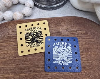 America 250 Anniversary 1776 - 2026  Faux Leather Patches Crochet Beanies ~ Cozies ~ Ear warmers ~ Knit Hats