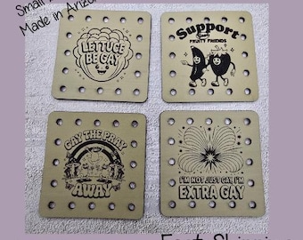 Extra Gay, Fruity Friends, Gay the Pray Away, Lettuce be Gay  Faux Leather Engraved Patches | Pride & Sew-On Labels  Set of 4 LGBTQ
