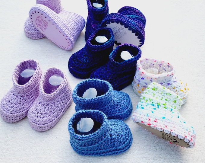 Featured listing image: Alex Baby Booties Crochet Pattern!  Microsuede Soles or Crochet Soles! Newborn to 12 Months! Baby Girls & Boys! Digital Pattern! Baby Shoes!