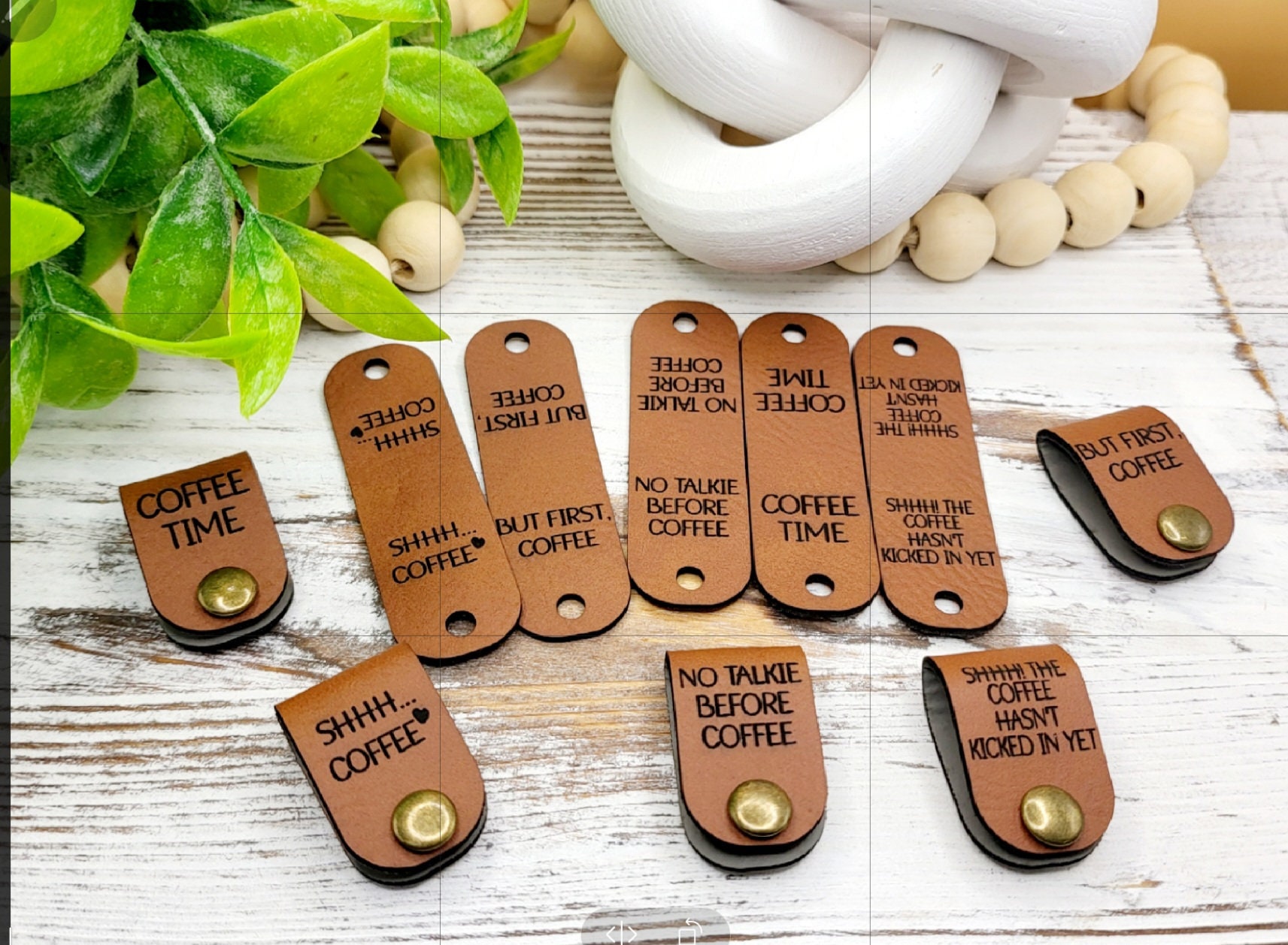 Coffee Cup Cozy Labels: Faux Leather Tags with Rivets