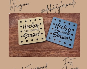 Hockey Is My Favorite Season Faux Leather Patches Crochet Beanies ~ Cozies ~ Ear warmers ~ Knit Hats ~ Sports