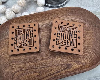 Cross Country Skiing Legend Faux Leather Patch! Knit Hat Patch! Crochet Beanie Patch! Cup Cozy Patch! Winter! Snow! Sports! Ear Warmer Patch