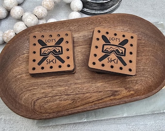 Let's Ski Faux Leather Patch! Knit Hat Patch!  Crochet Beanie Patch!  Cup Cozy Patch! Winter! Snow! Sports! Ear Warmer Patch! Skiing!