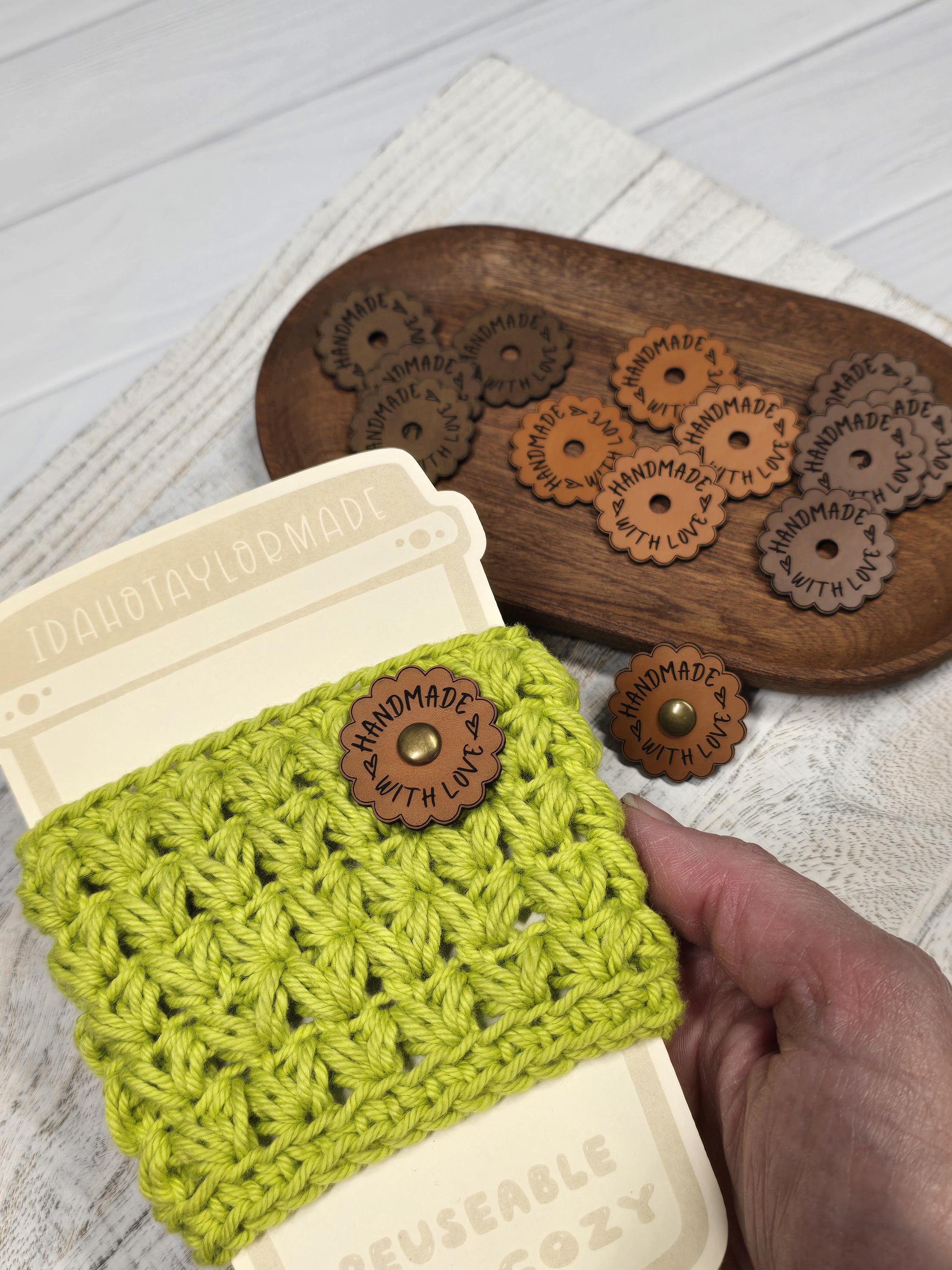 15 Faux Leather Scalloped Tags: Handmade With Love, Rivets Included - Thumbnail 5