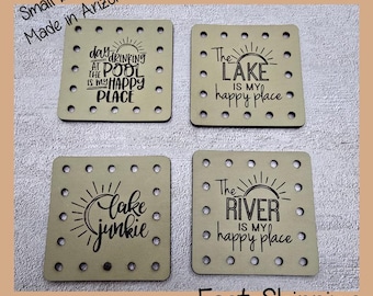 Day Drinking Pool, Lake, River Faux Leather Engraved Patches | Sarcasm & Style Sew-On Labels Crochet, Knit | No holes on request  Set of 4