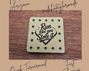 Run Like You Stole It Faux Leather Patches Crochet Beanies ~ Cozies ~ Ear warmers ~ Knit Hats ~ Sports Baseball Softball