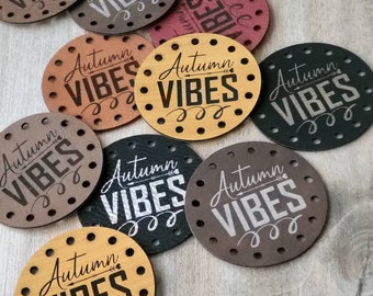 Autumn Vibes Faux Leather Patches!  Crochet Beanie Patch! Knit Hat Patch! Cup Cozy Patches! Book Cover Patch! Ultrasuede Patches! Bag Patch!