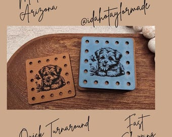 Puppy Silhouette Faux Leather Patch:  Baby Theme Sew-On Patches (3 Sizes) Crochet or Knit Baby Beanie Patch.