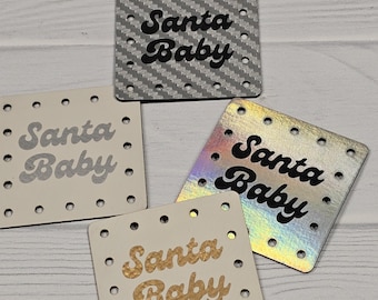 SANTA BABY Faux Leather Patch!  Knit Hat Patch!  Crochet Beanie Patch!  Cup Cozy Patch! Coffee Patches! Christmas! Holidays! Winter!