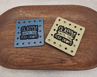 Classy Until The Puck Drops  Faux Leather Patches Crochet Beanies ~ Cozies ~ Ear warmers ~ Knit Hats ~ Sports ~ Hockey