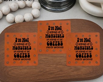 Faux Leather Patch: Coffee Maker Humor Sew-On Tag (3 Sizes)