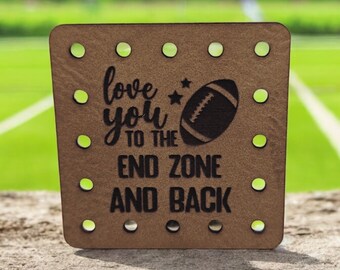 Love You To The End Zone and Back Faux Leather Patch! Retro Woman Crochet! Knitting! Cup Cozy Patch! Beanie Patch! Football!